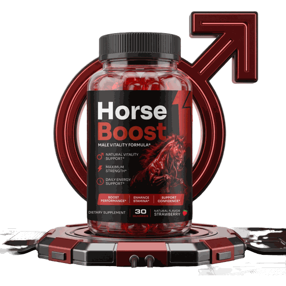 Bottle of Horse Boost strawberry male vitality gummies, 30 count